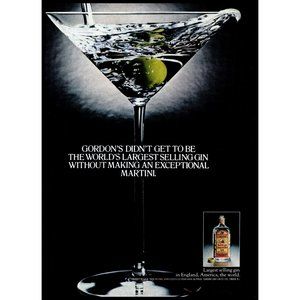 1978 Gordon's Dry Gin Vintage Print Ad Giant Martini Glass Cocktail Wall Art